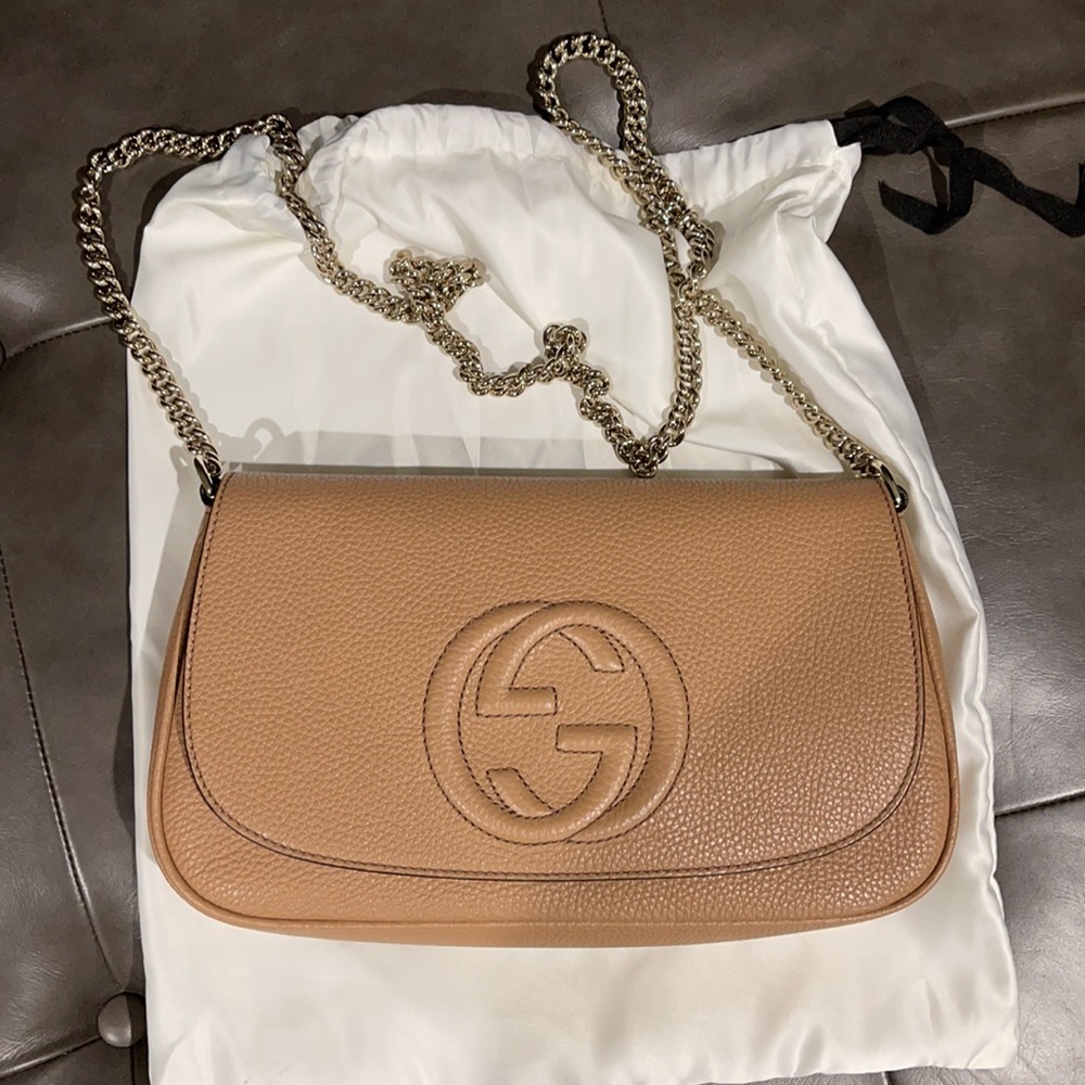 Gucci Soho New Tan Leather CrossBody Shoulder Bag - Picture 7 of 9